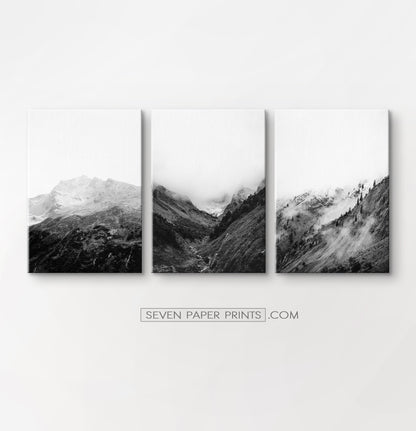 Black white mountains. 3 canvases #219