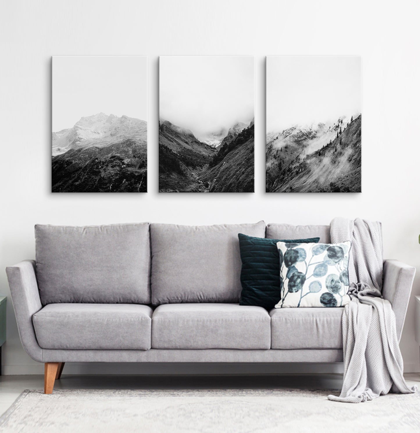 Black white mountains. 3 canvases #219
