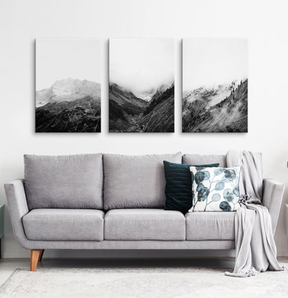 Black white mountains. 3 canvases #219