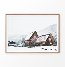 Load image into Gallery viewer, Wall art with wonderful snowy cabins in wooden frames
