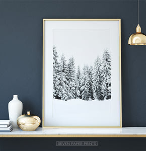 Gold-Framed Snow-Covered Spruce Winter Forest Wall Art