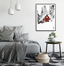 Load image into Gallery viewer, Black-Framed Snow-Padded House Under Winter Spruces Poster
