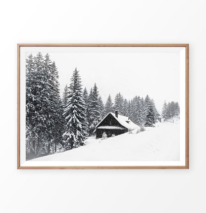 Lovely Shack On Snowy Hill And Spruce Print