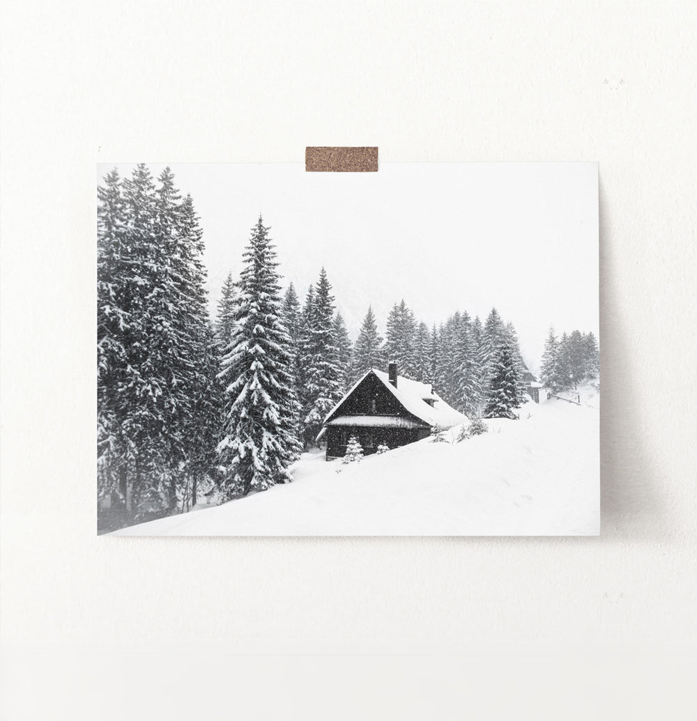 Lovely Shack On Snowy Hill And Spruce Print