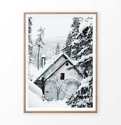Wood-framed Winter Cottage House With a Snow Hat Photo Print