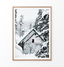 Load image into Gallery viewer, Wood-framed Winter Cottage House With a Snow Hat Photo Print
