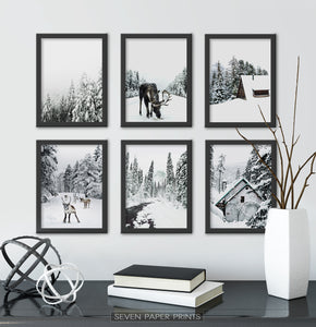 Winter 6 piece gallery wall - moose, deer, forest, cabins