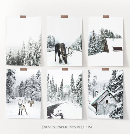Winter Gallery Wall Decor Set of 6 Prints with Moose