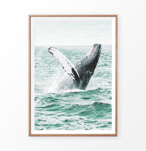 Load image into Gallery viewer, Whale in the turquoise ocean waves wall art
