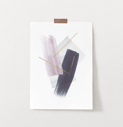 Abstract Painting Print. Pink Blue and Gray Strokes