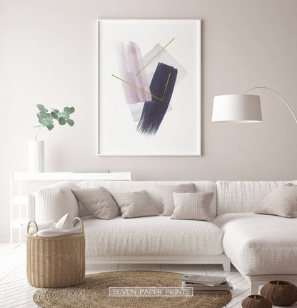 Abstract Painting Print. Pink Blue and Gray Strokes