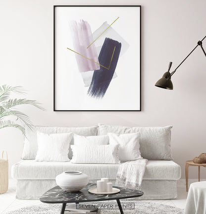 Abstract Painting Print. Pink Blue and Gray Strokes