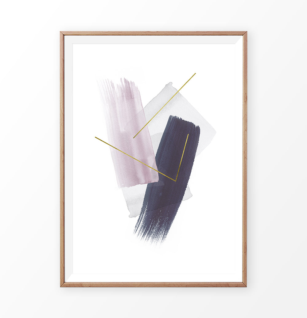 Abstract Painting Print. Pink Blue and Gray Strokes