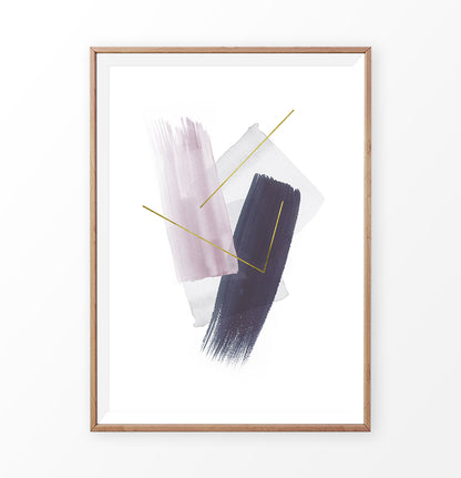 Abstract Painting Print. Pink Blue and Gray Strokes