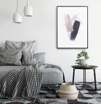 Abstract Painting Print. Pink Blue and Gray Strokes