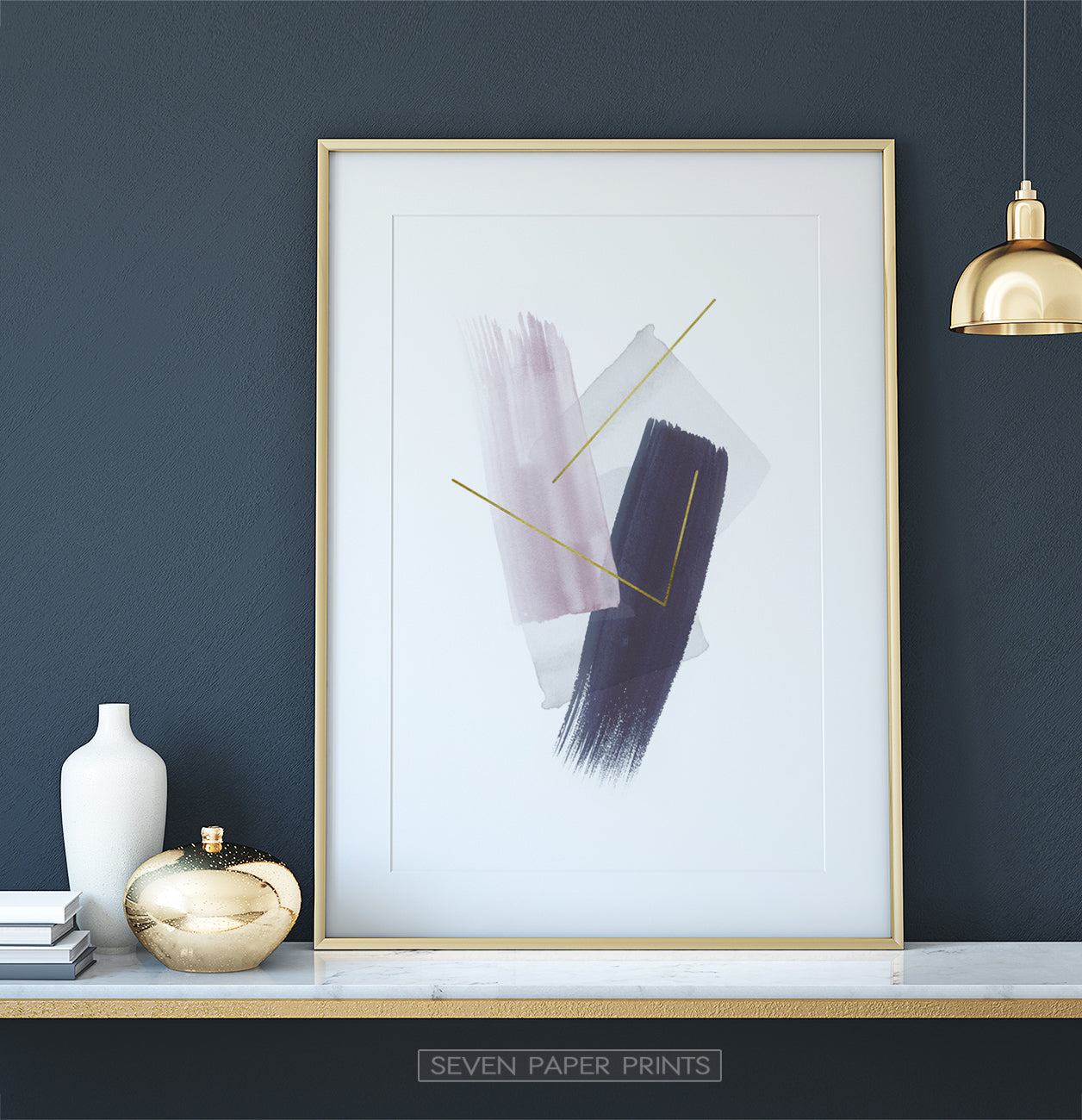Abstract Painting Print. Pink Blue and Gray Strokes