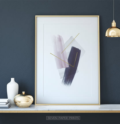 Abstract Painting Print. Pink Blue and Gray Strokes