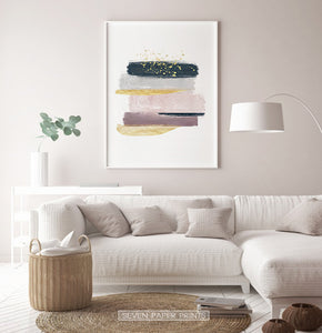 Warm Color Living, Abstract Wall Print with Gold