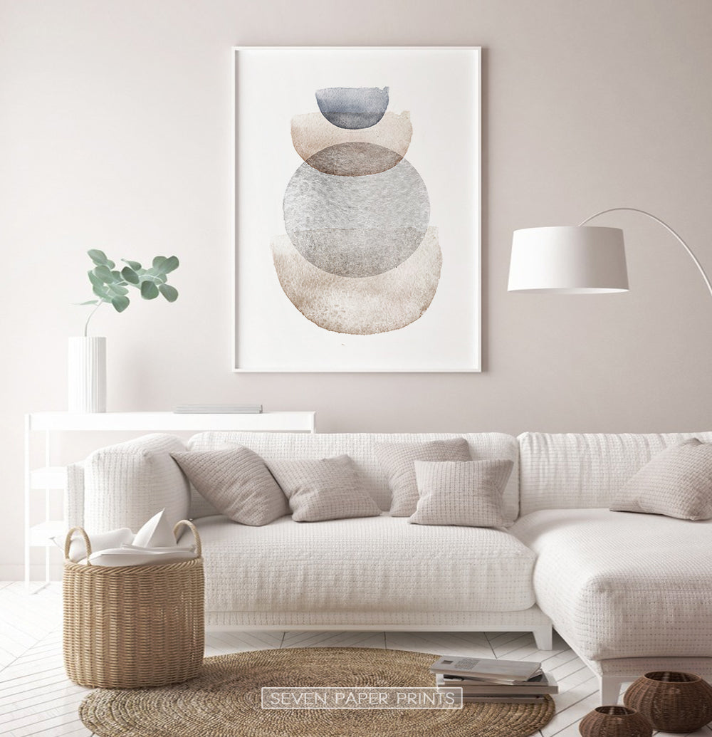 Abstract Terracotta Painting with Blue and Gray Stains