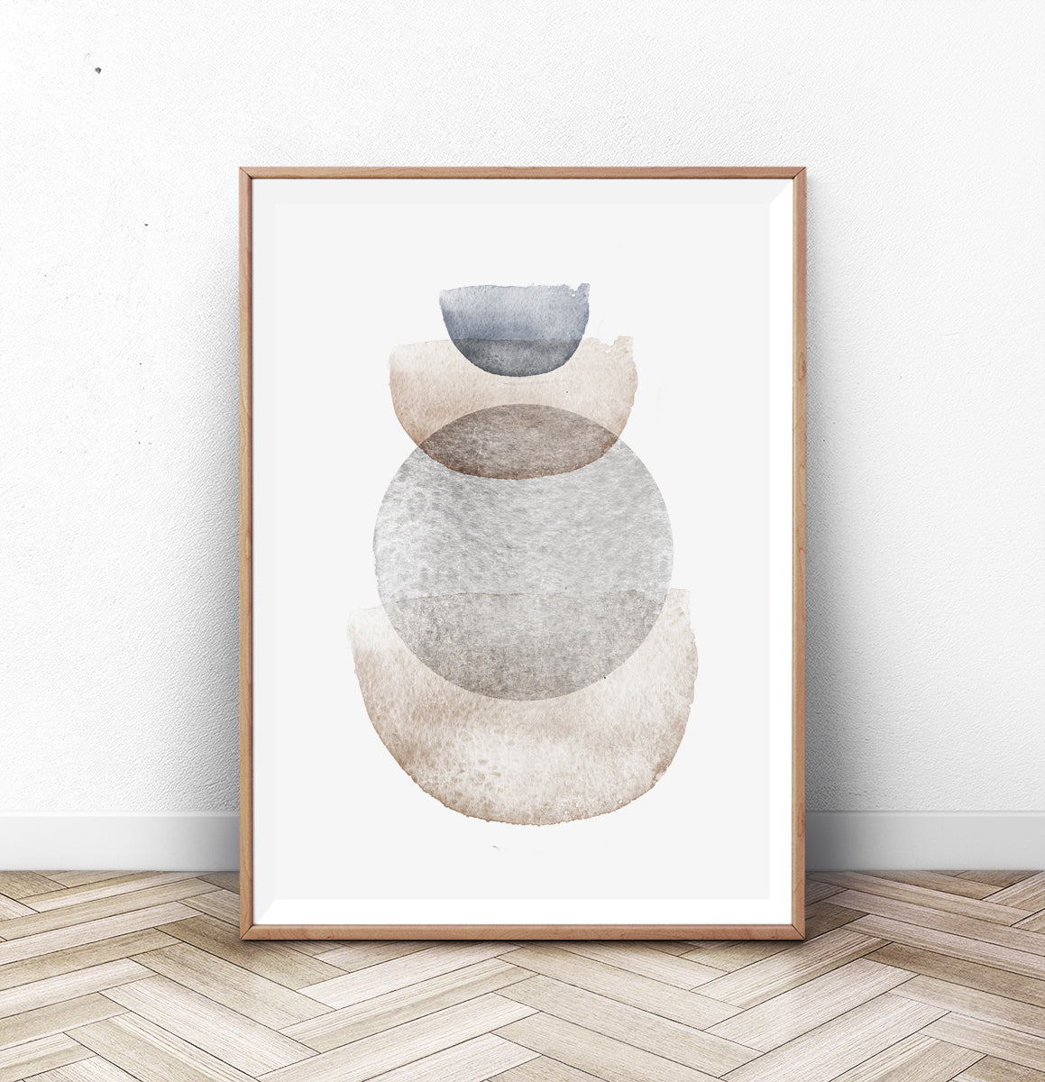 Abstract Terracotta Painting with Blue and Gray Stains
