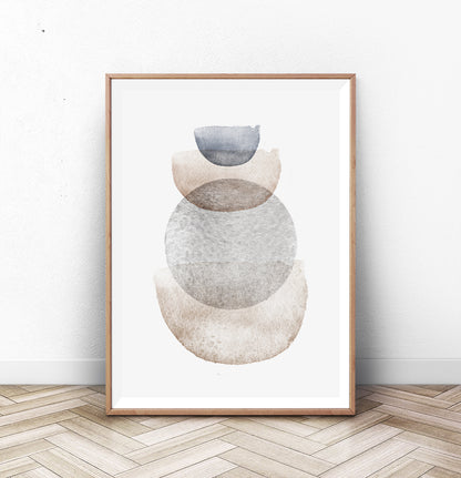 Abstract Terracotta Painting with Blue and Gray Stains