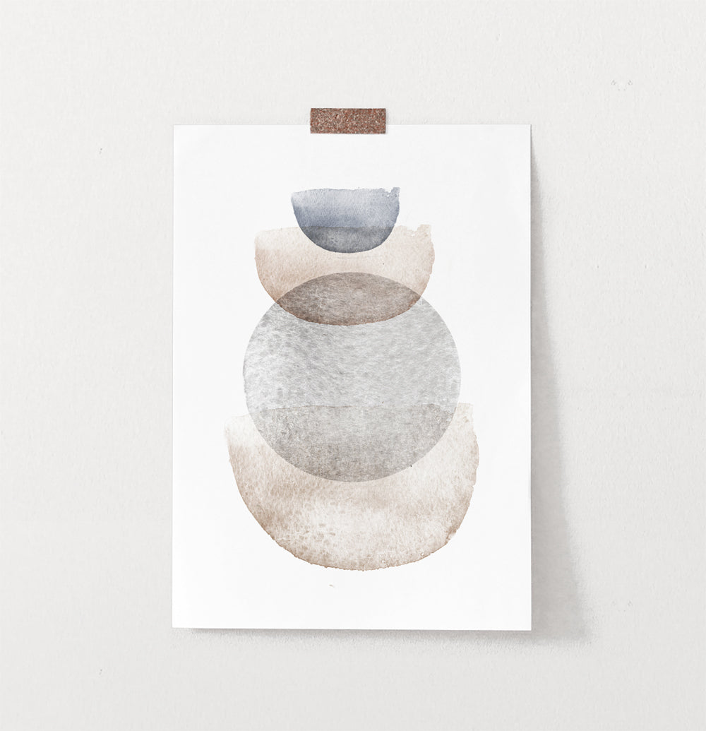 Abstract Terracotta Painting with Blue and Gray Stains