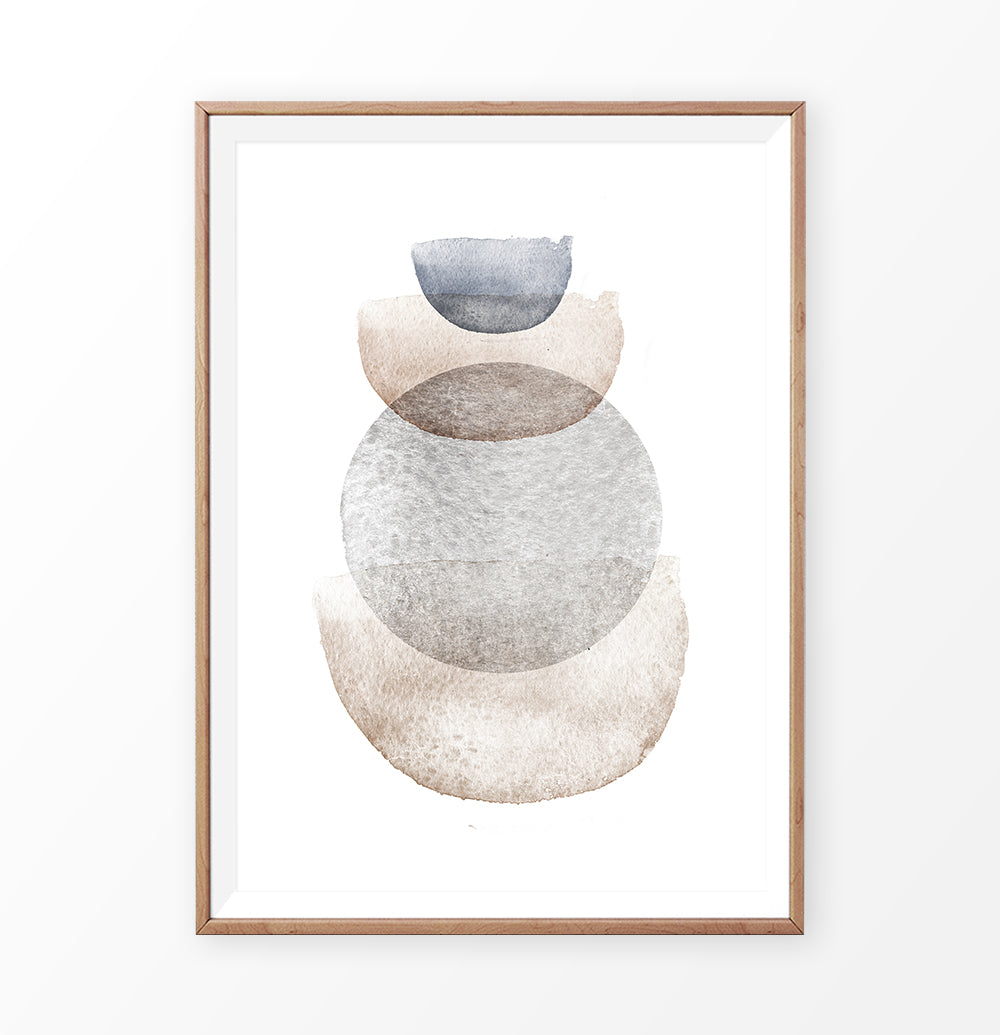 Brown Watercolor Abstract Art with Blue and Gray