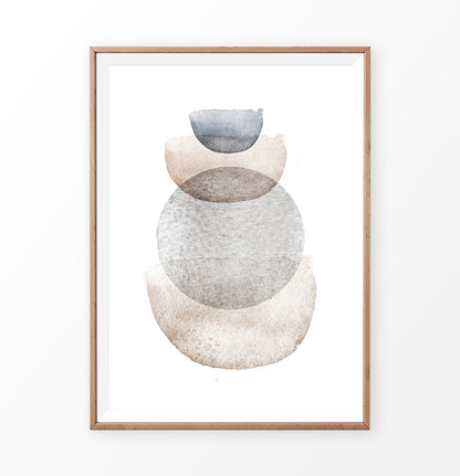 Brown Watercolor Abstract Art with Blue and Gray