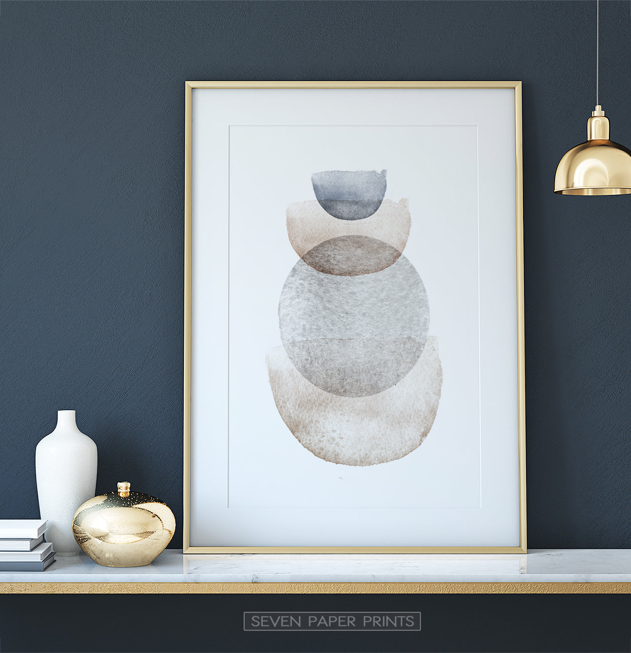 Abstract Terracotta Painting with Blue and Gray Stains