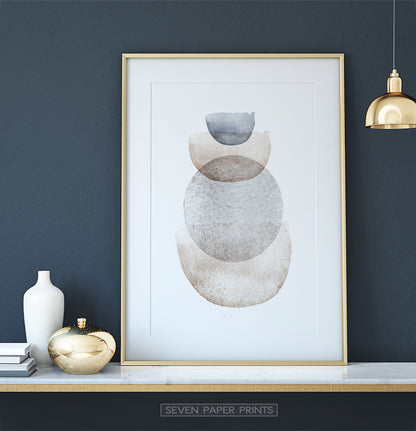 Abstract Terracotta Painting with Blue and Gray Stains