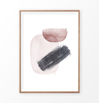 Wooden-Framed Handpainted Watercolor Print with Beige, Black and Brown