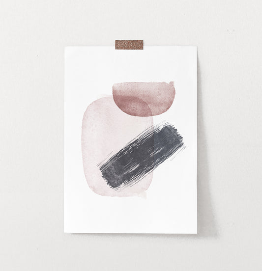 Frameless Handpainted Watercolor Print with Beige, Black and Brown