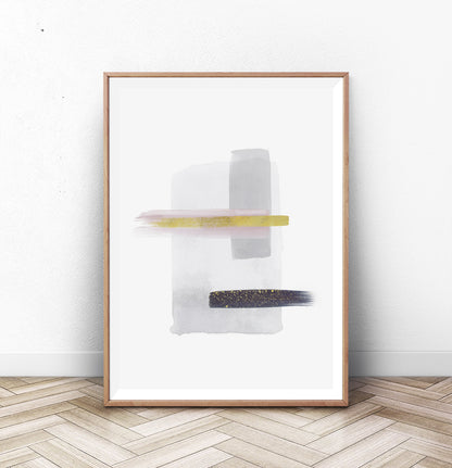 Gray and Black Abstract Painting with Gold Stroke