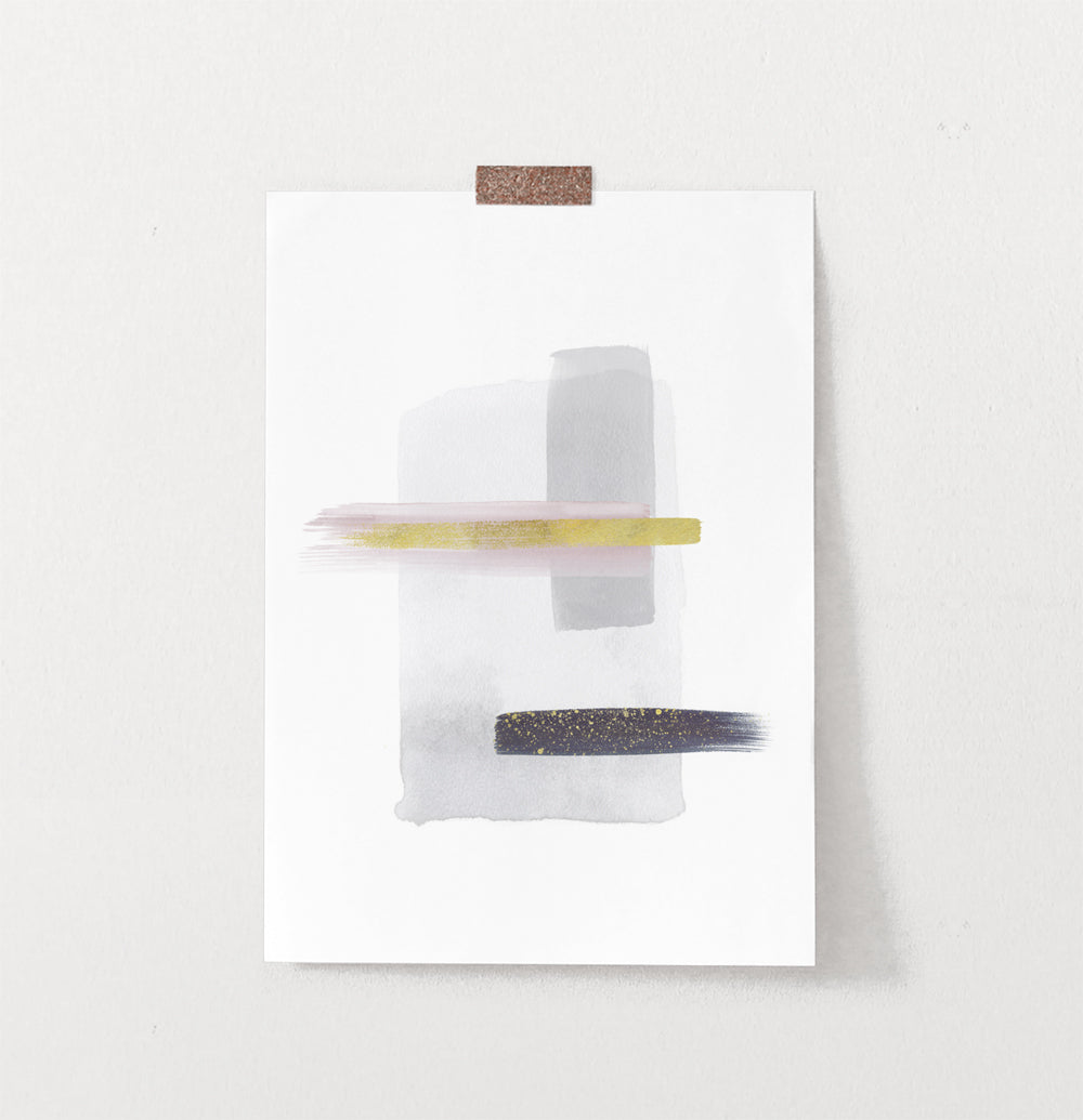 Gray and Black Abstract Painting with Gold Stroke