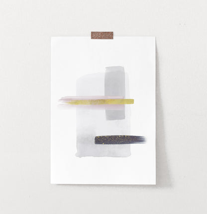 Gray and Black Abstract Painting with Gold Stroke