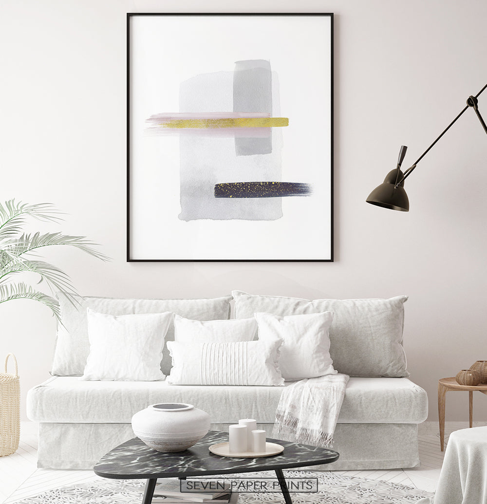 Gray and Black Abstract Painting with Gold Stroke