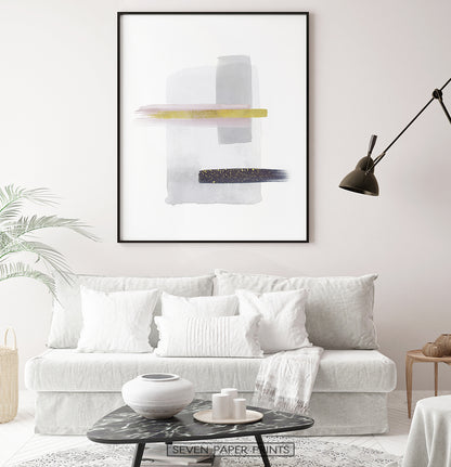 Gray and Black Abstract Painting with Gold Stroke