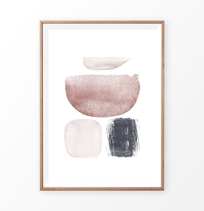 Watercolor Abstract Pink, Navy Blue and Powder Colors Art Poster