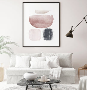 Watercolor Abstract Pink, Navy Blue and Powder Colors Art Poster