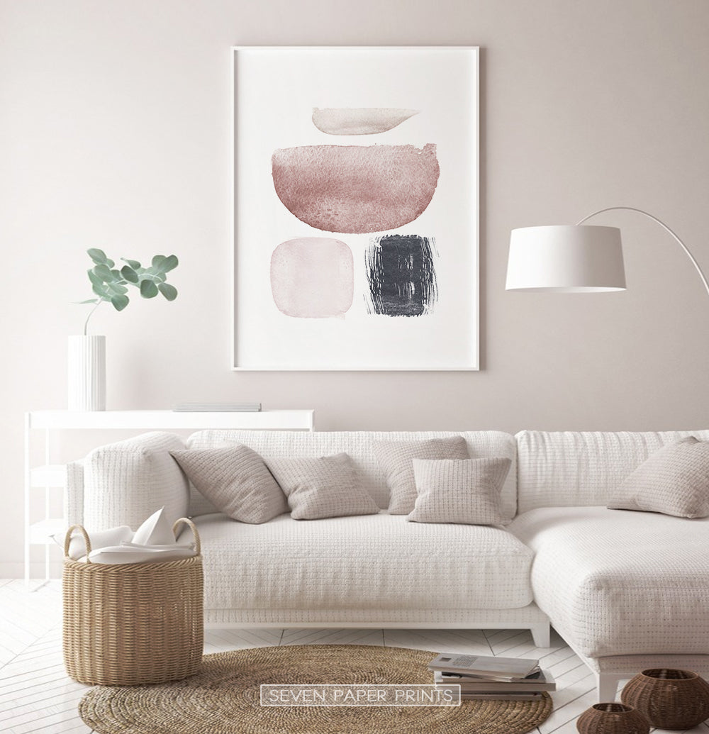 Watercolor Abstract Pink, Navy Blue and Powder Colors Art Poster