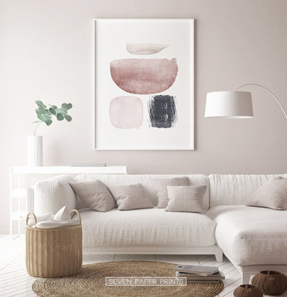 Watercolor Abstract Pink, Navy Blue and Powder Colors Art Poster