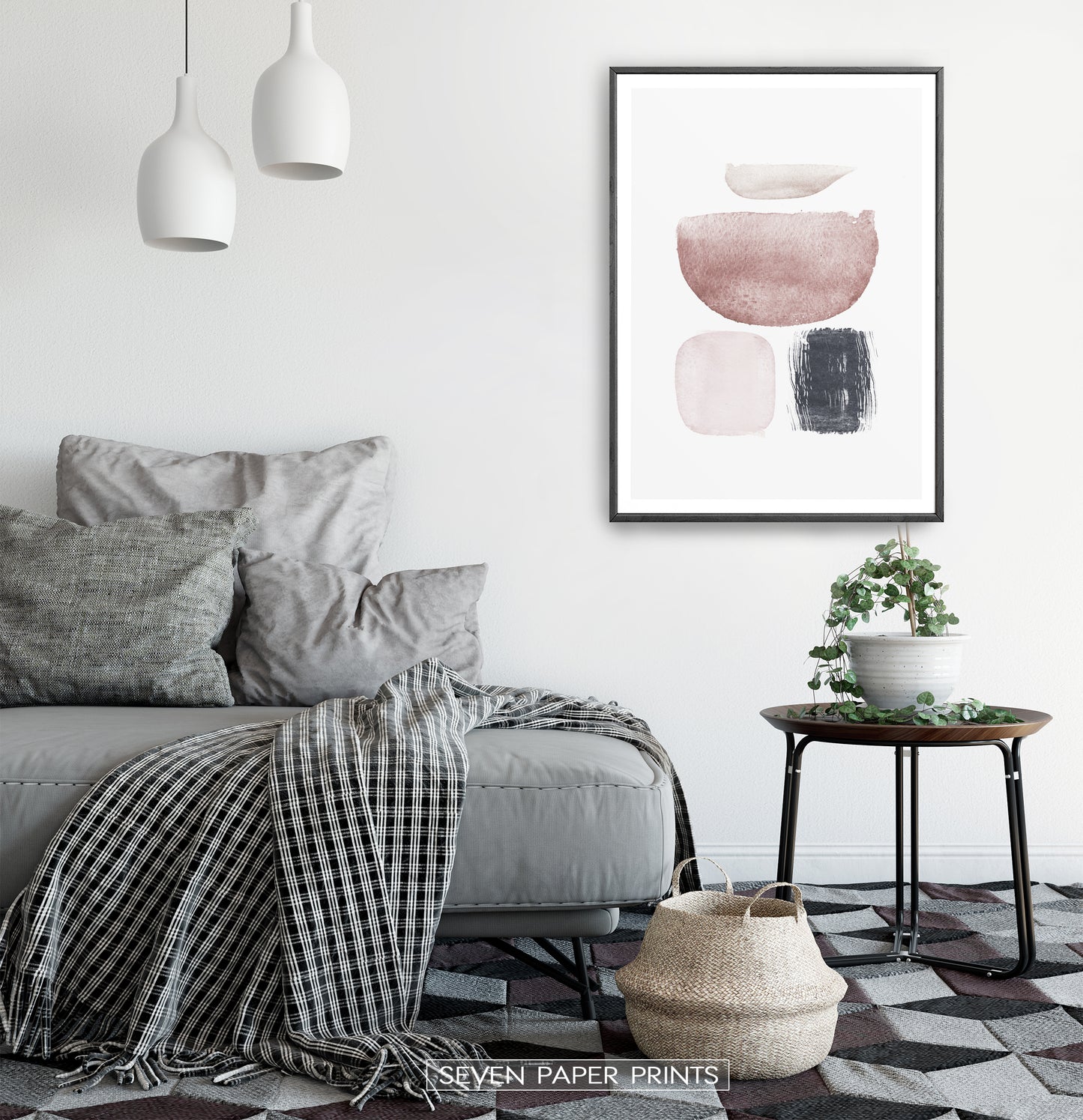 Watercolor Abstract Pink, Navy Blue and Powder Colors Art Poster