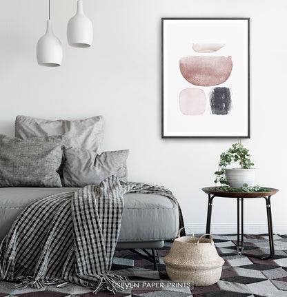 Watercolor Abstract Pink, Navy Blue and Powder Colors Art Poster