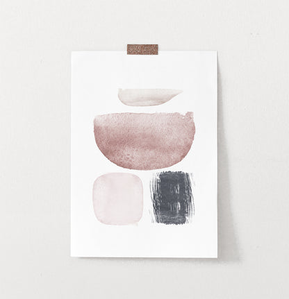 Watercolor Abstract Pink, Navy Blue and Powder Colors Art Poster