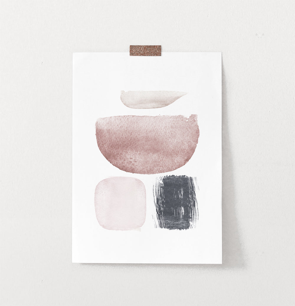 Watercolor Abstract Pink, Navy Blue and Powder Colors Art Poster