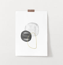 Load image into Gallery viewer, A wall art with black, silver and golden forms

