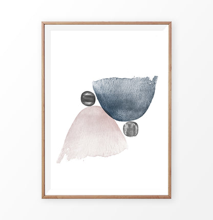 Pink and Blue Abstract Jellyfishes with Black Stones Wall Art