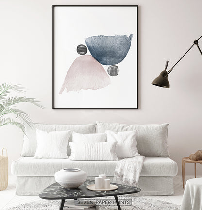 Pink and Blue Abstract Jellyfishes with Black Stones Wall Art