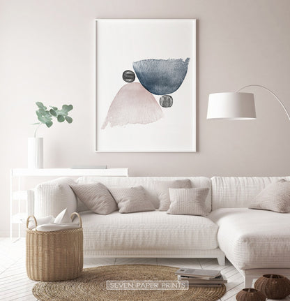 Pink and Blue Abstract Jellyfishes with Black Stones Wall Art