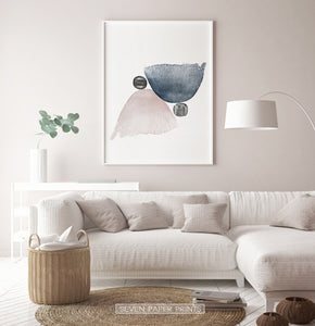 Pink and Blue Abstract Jellyfishes with Black Stones Wall Art